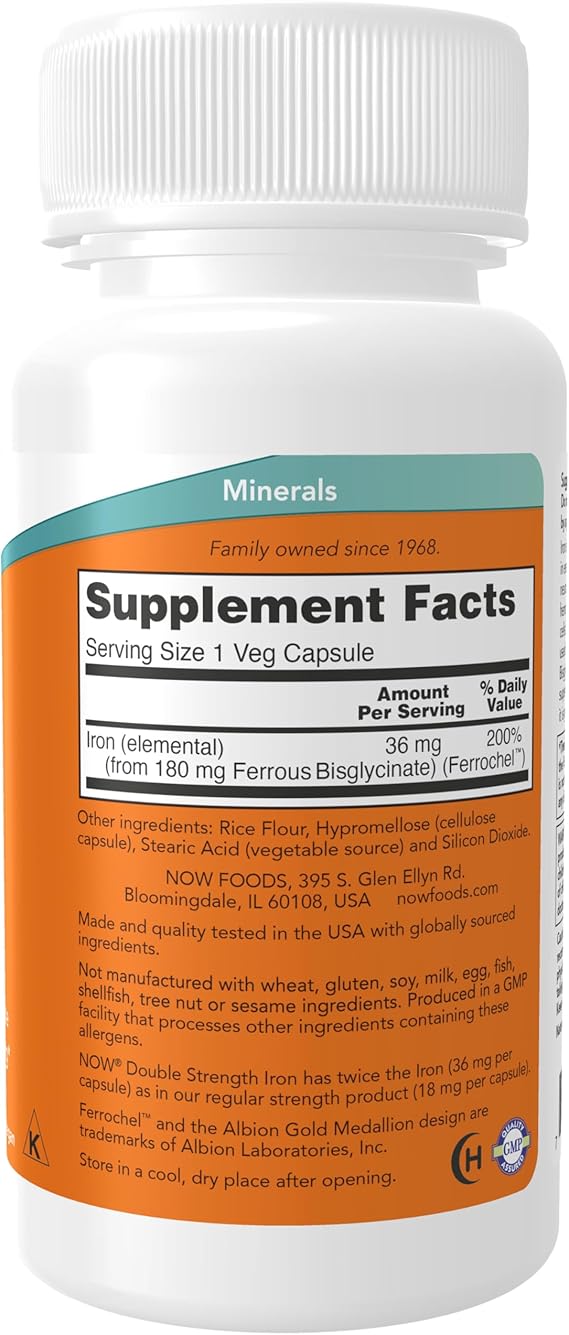 NOW Iron 36 mg – 90 Veg Capsules